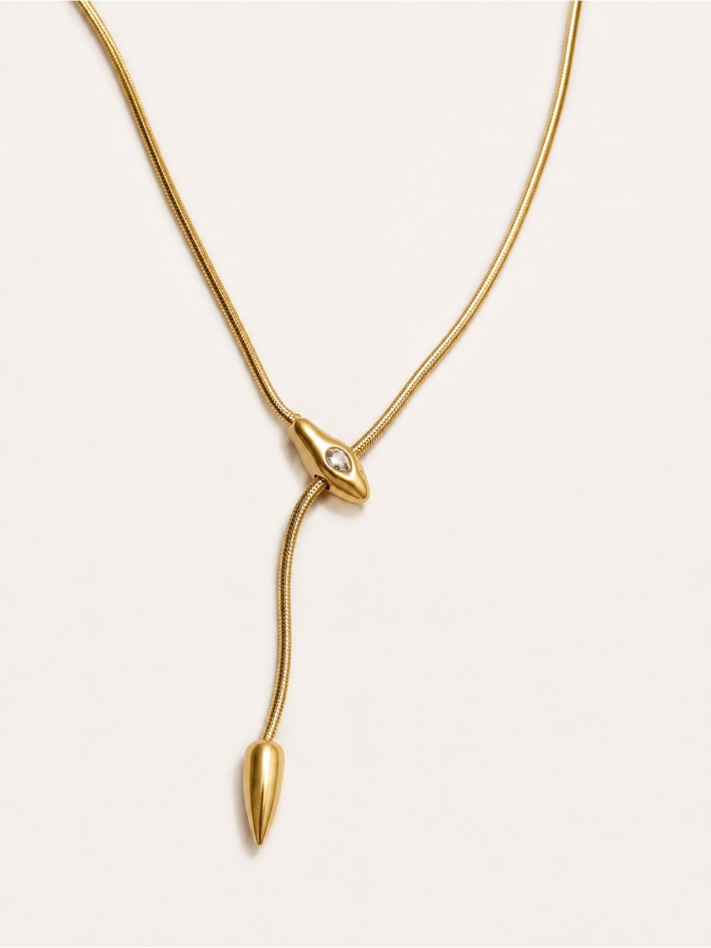 Gold Plated Slider Lariat Necklace with Clear Stone Accent 18 inches